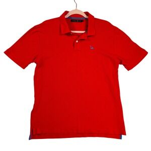 University Club Mens Red Pique Knit Short Sleeve Polo Shirt Large Logo Crest